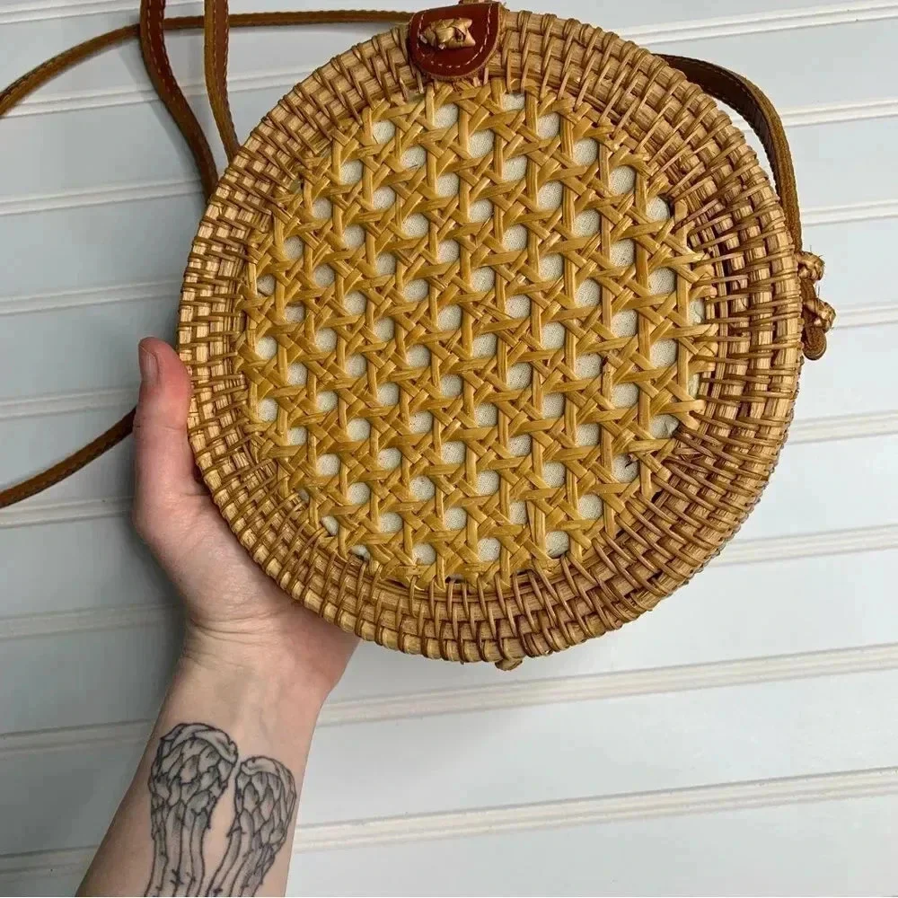 Bali Circle Crossbody Bag Wicker Boho Purse